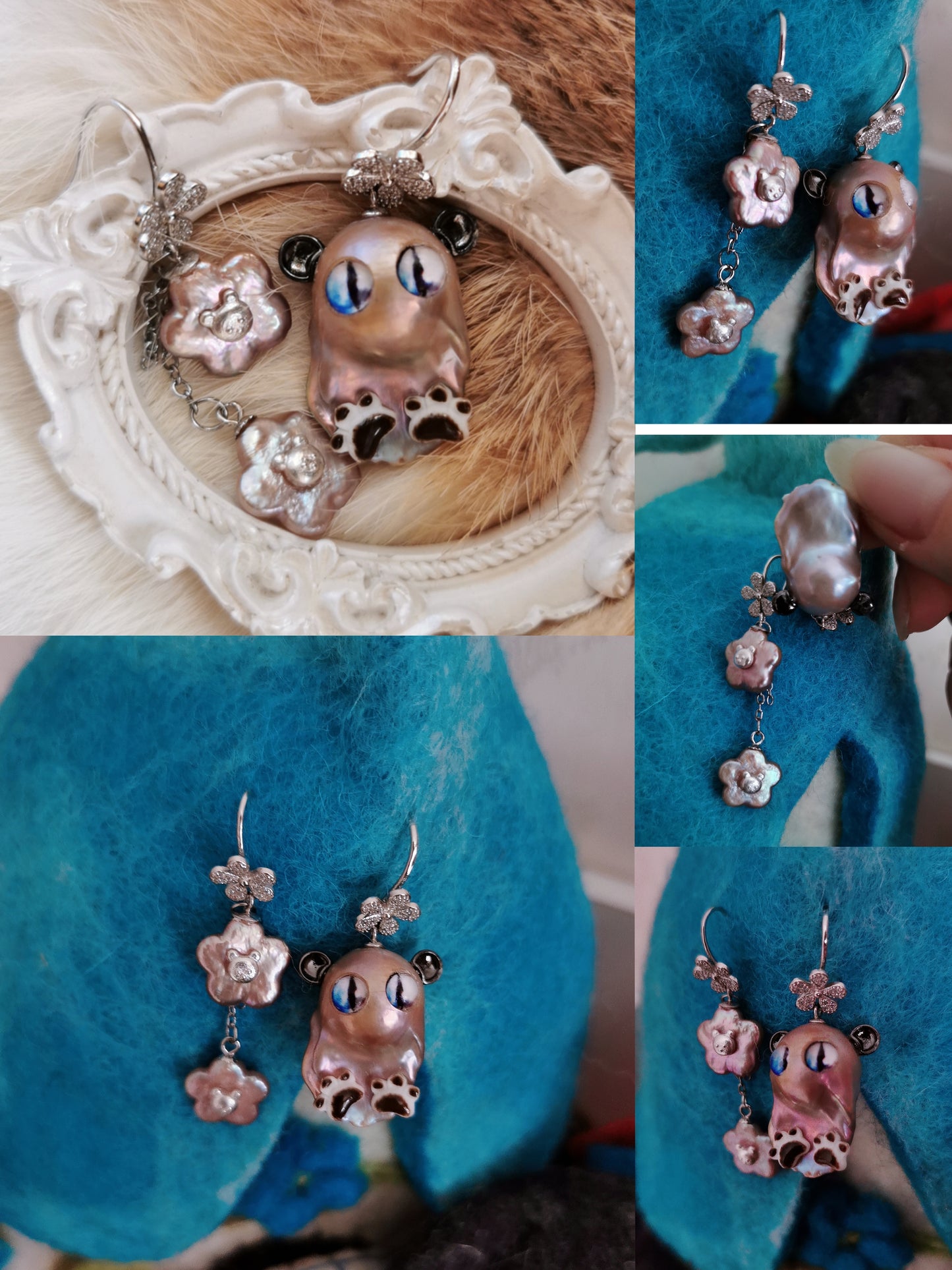 Bear and flowers earring